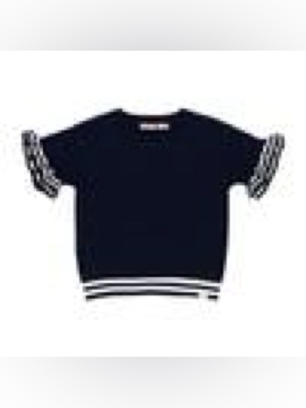Navy Short Sleeve Kids Sweater with White Striped Trim